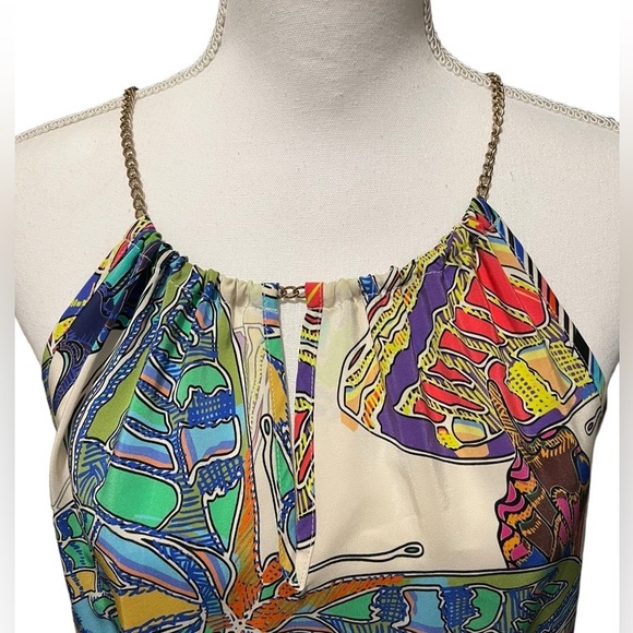 Amanda Uprichard Silk Chain Neck Halter Shift Dress Boho Butterflies Large - Picture 4 of 15